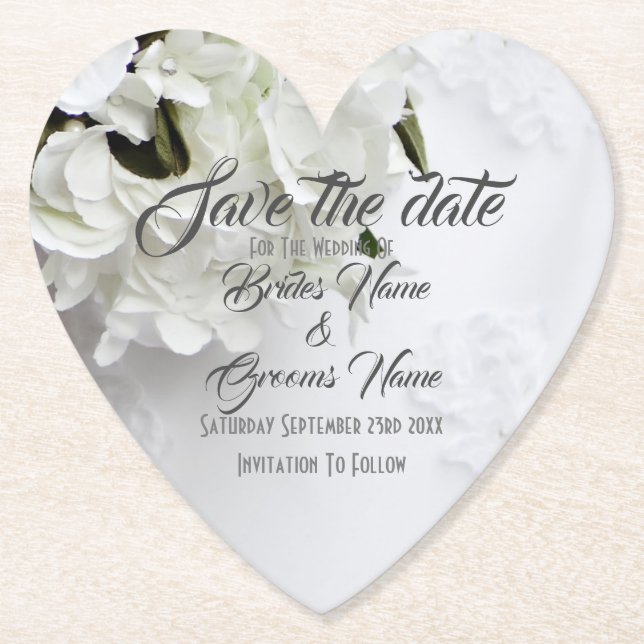 Posavasos De Papel White Floral Bouquet save the date (Anverso)