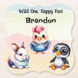 Posavasos De Papel Wild One Happy Fun Woodland Animals Watercolor