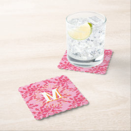 Posavasos De Papel Winding Peony Woodcut Pink + Orange Personalized