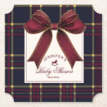 Posavasos De Papel Wine Red Bow Rocking horse plaid Baby Shower<br><div class="desc">El caballo de roca de vaca rojo enrolló elementos de ajuste de Papel Baby Shower de papel.</div>