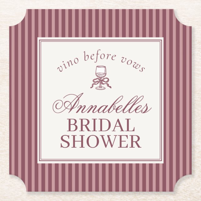 Posavasos De Papel Wine Vineyard Club Old Money Striped Bridal Shower (Anverso)