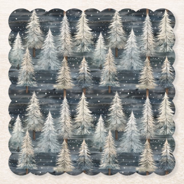 Posavasos De Papel Winter Pines & Holiday Sentiments (Anverso)