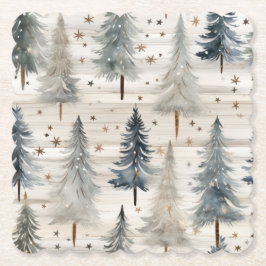 Posavasos De Papel Winter Pines & Holiday Sentiments