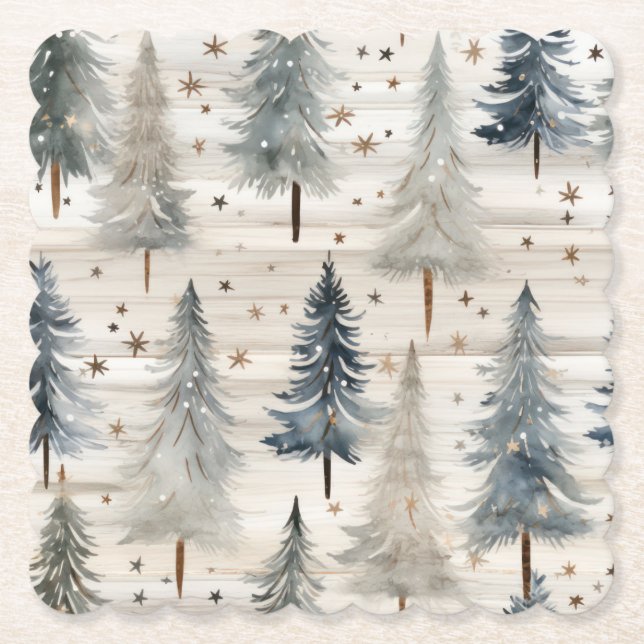 Posavasos De Papel Winter Pines & Holiday Sentiments (Anverso)