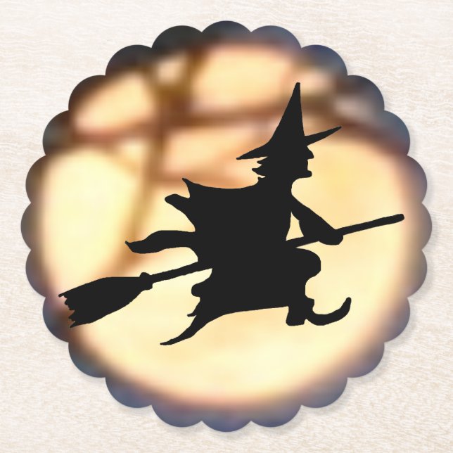 Posavasos De Papel Witch Over Moon Halloween (Anverso)