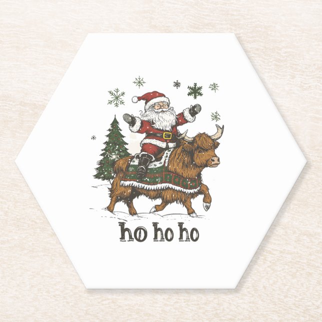 Posavasos De Papel Womens Xmas Tree Lighting Santa Riding Highland Co (Anverso)