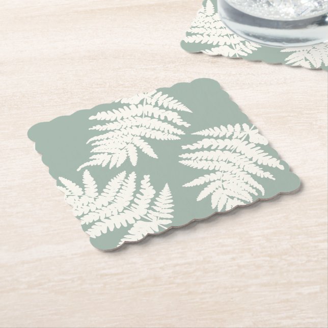 Posavasos De Papel Woodland Fern Leaf Custom Background Colors  (En perspectiva)