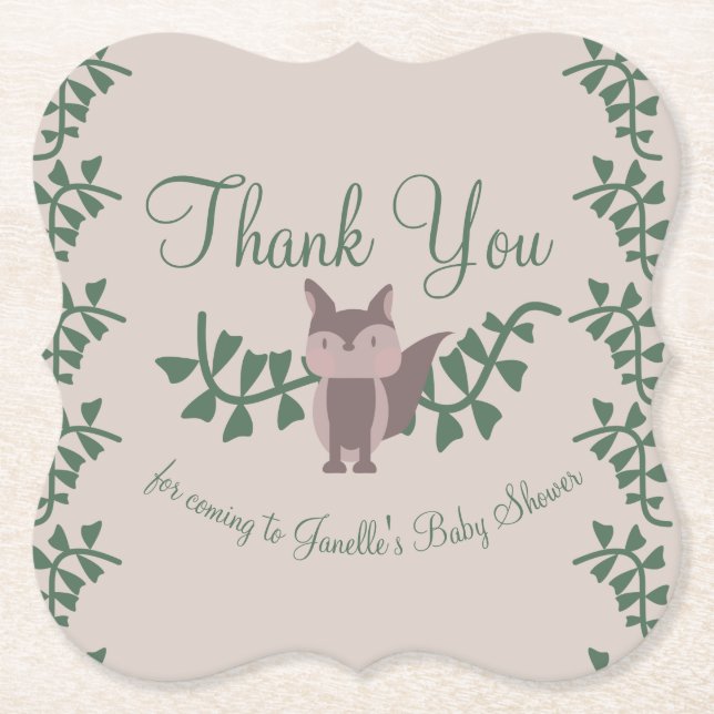 Posavasos De Papel Woodland Fox Greenery Baby Shower Rustic (Anverso)