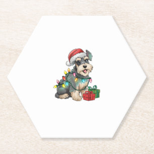 Posavasos De Papel Xmas Iluminación Santa Hat Standard Schnauzer Dog