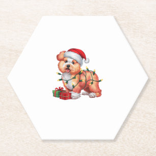 Posavasos De Papel Xmas Iluminando Santa Hat Bichon Dog Navidades