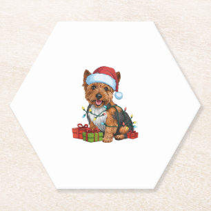 Posavasos De Papel Xmas Iluminando Santa Hat Cairn Terrier Dog Christ