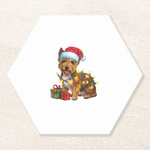 Posavasos De Papel Xmas Iluminando Santa Hat Cairn Terrier Dog Christ