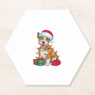 Posavasos De Papel Xmas Iluminando Santa Hat Cardigan Corgi Dog C