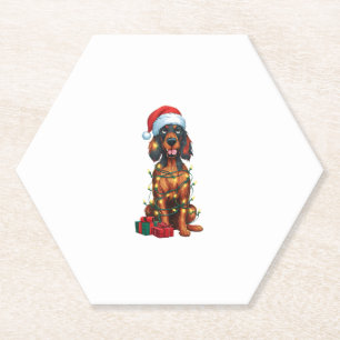 Posavasos De Papel Xmas Iluminando Santa Hat Gordon Setter Dog Christ