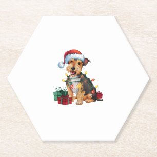 Posavasos De Papel Xmas Iluminando Santa Hat Patterdale Terrier Dog C