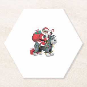 Posavasos De Papel Xmas Iluminando Santa Riding Gigante Schnauzer Dog
