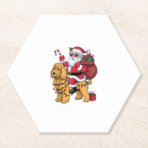 Posavasos De Papel Xmas Iluminando Santa Riding Goldendoodle Dog Chri