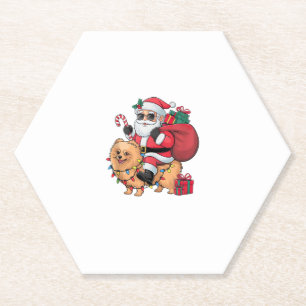 Posavasos De Papel Xmas Iluminando Santa Riding Perro Pomeraniano Nav