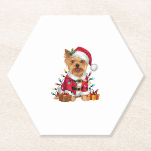 Posavasos De Papel Xmas Iluminando Santa Yorkshire Terrier Dog Christ