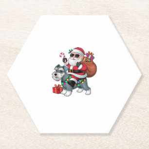 Posavasos De Papel Xmas Luces Santa Riding Miniatura Schnauzer Dog
