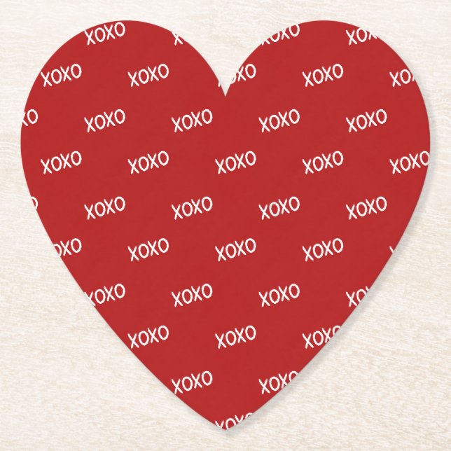 Posavasos De Papel XOXO Blanco Rojo Amor Abrazos Besos (Anverso)