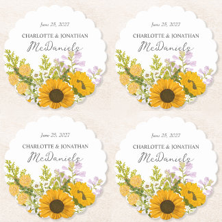 Posavasos De Papel Yellow Modern Sunflowers Bouquet Wedding 