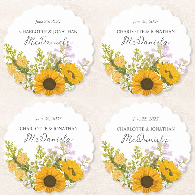 Posavasos De Papel Yellow Modern Sunflowers Bouquet Wedding  (Subido por el creador)