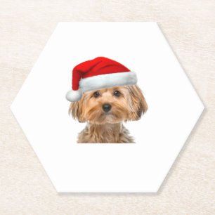 Posavasos De Papel Yorkie Shirt Cute Dog Santa Hat Imagen Gracioso Cr