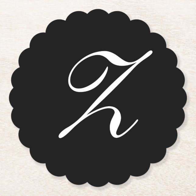 Posavasos De Papel Z Monograma Blanco inicial en negro (Anverso)