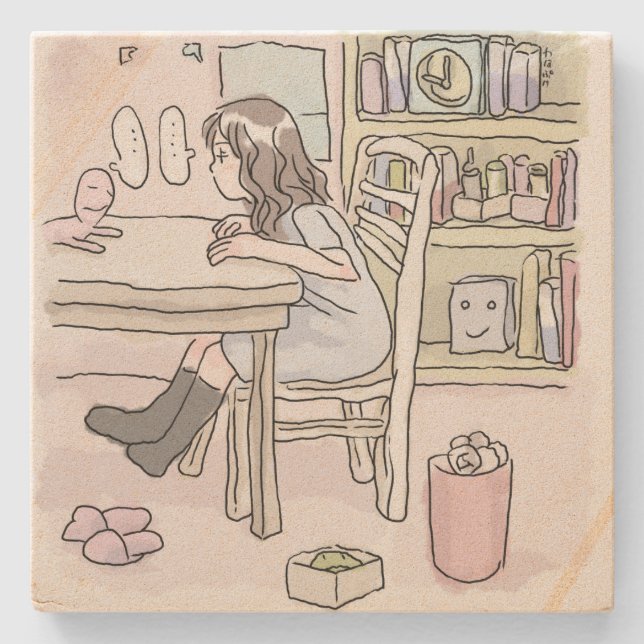 POSAVASOS DE PIEDRA さいくさじ　机に向かう (Anverso)