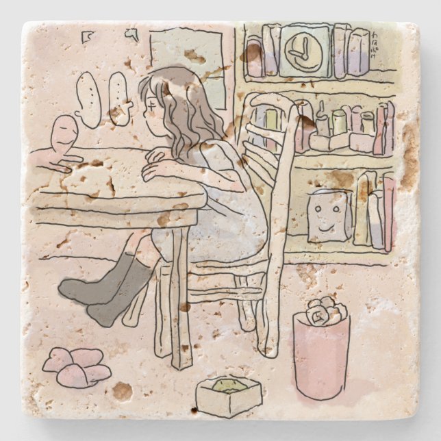 POSAVASOS DE PIEDRA さいくさじ　机に向かう (Anverso)