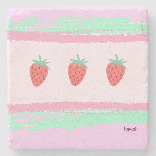 POSAVASOS DE PIEDRA イチゴ柄がかわいい ピンク♡  (Anverso)