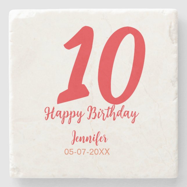 Posavasos De Piedra 10.ª fecha de adición de cumpleaños año plantilla  (Anverso)