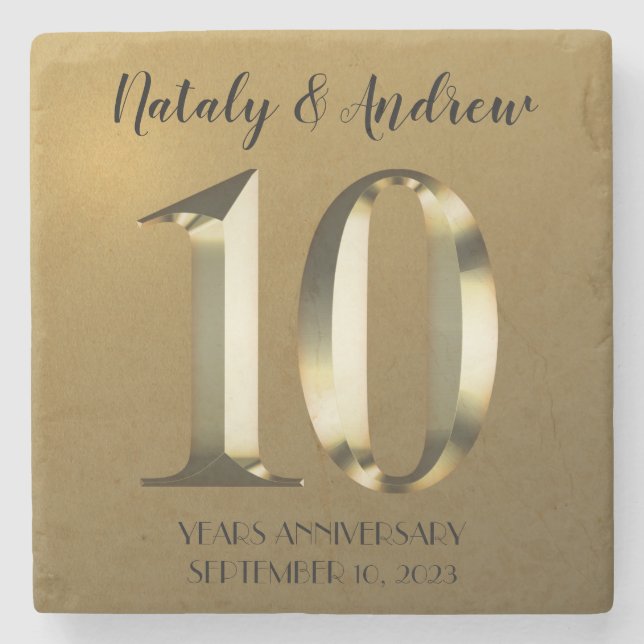 Posavasos De Piedra 10° Aniversario del Boda de oro metálico (Anverso)