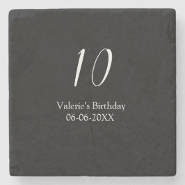 Posavasos De Piedra 10th birthday white black name date calligraphy