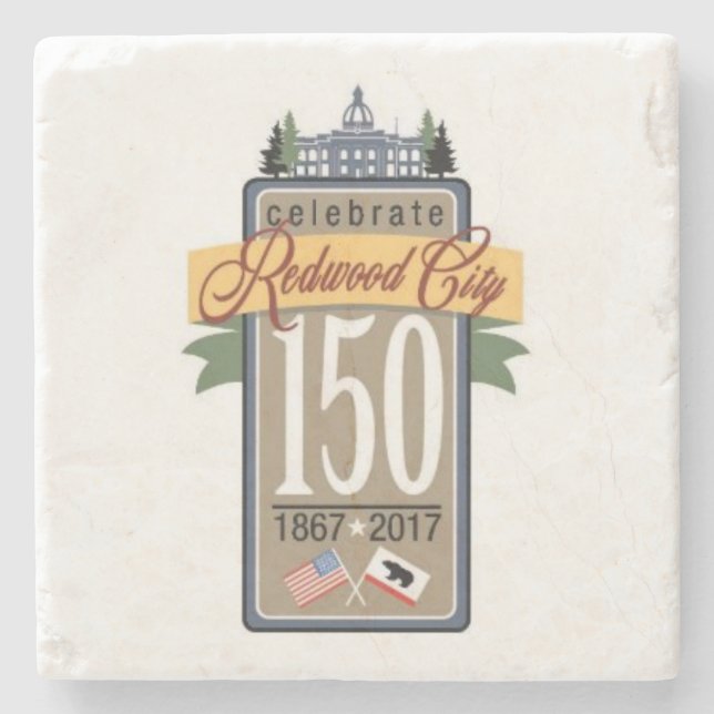 Posavasos De Piedra 150o aniversario de Redwood City (Anverso)