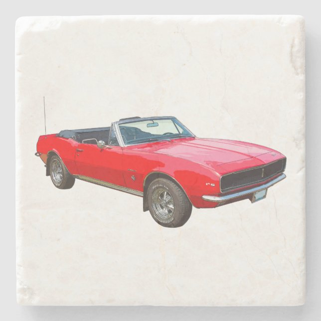 Posavasos De Piedra 1967 Camaro Muscle Rojo Convertible (Anverso)