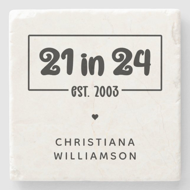 Posavasos De Piedra 21º cumpleaños 21 personalizado en 24 Est 2003 Cum (Anverso)