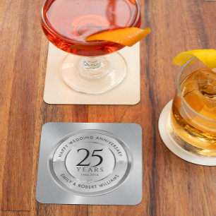 Posavasos De Piedra 25° aniversario boda negro y plata