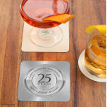 Posavasos De Piedra 25° aniversario boda negro y plata<br><div class="desc">25º aniversario de boda ornamento navideño de copas de nieve negro y plata de Navidad Elegante plata y blanco moderno,  diseño de aniversario de personalizable. Personalizar fácilmente sus nombres y años de su aniversario.</div>