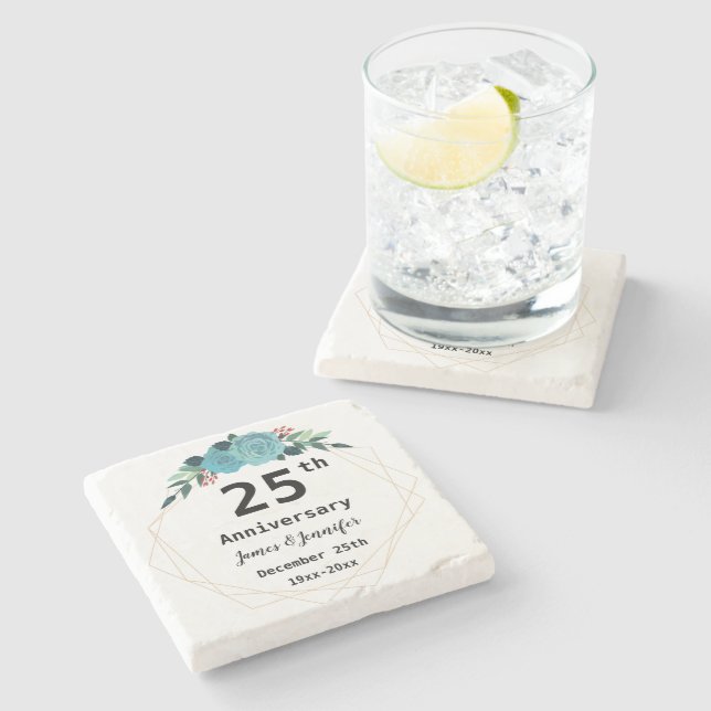 Posavasos De Piedra 25° Aniversario Boda Nombres personalizados y año (Lateral)