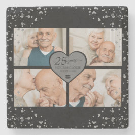 Posavasos De Piedra 25° Aniversario Purpurina de Plata Negro