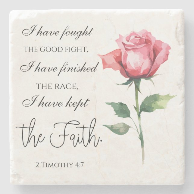 Posavasos De Piedra 2 Timothy 4:7 - He luchado bien (Anverso)