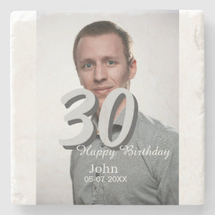 Posavasos De Piedra 30.º cumpleaños añadir nombre fecha año foto blanc