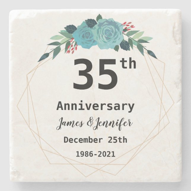 Posavasos De Piedra 35º aniversario Boda Nombres y año personalizados (Anverso)