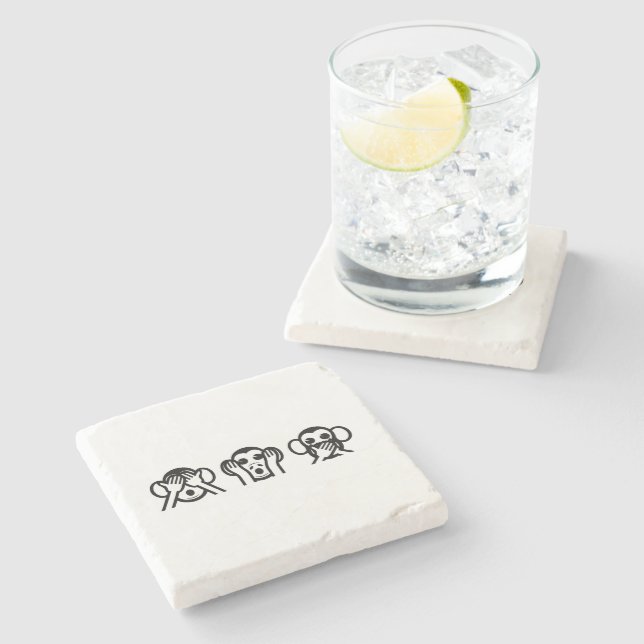 Posavasos De Piedra 3 Emoji de monos sabios (Lateral)