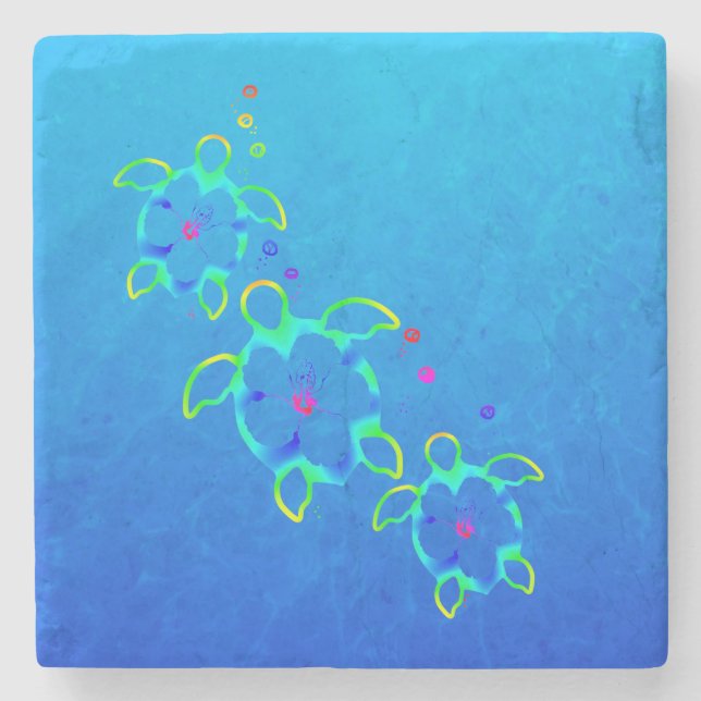 Posavasos De Piedra 3 tortugas teñidas lazo de Honu (Anverso)