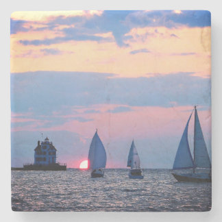 Posavasos De Piedra 3 veleros Sunset Stone Coaster