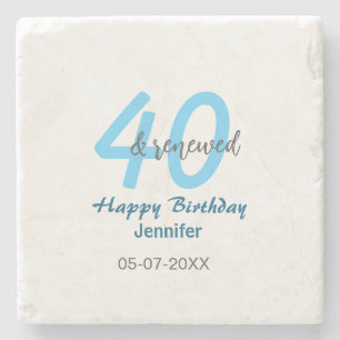 Posavasos De Piedra 40º & renovado cumpleaños nombre fecha azul número