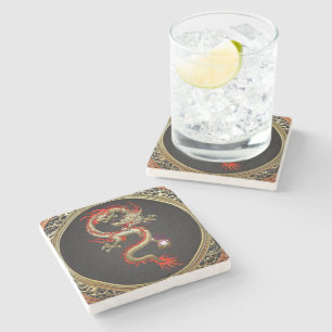 Posavasos De Piedra [410] Dragón chino de oro Fucanglong